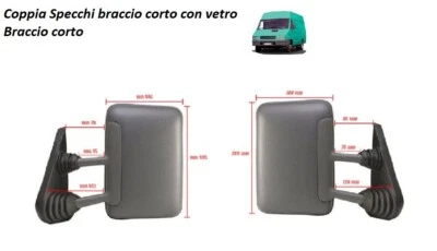 2 x  SPECCHIO SPECCHIETTO RETROVISORE SX IVECO DAILY 89 > 99 MANUA CORTO GRIGIO  - Immagine 1 di 4