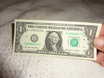 birthday/anniversary note $1.00 bill D 66-9-6-2017A and excess ink down low - Image 1 of 2