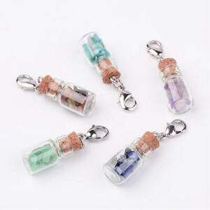 Charm Clip On Glass Bottle W/ Rocks Bracelet Necklace Zipper Keyring 