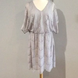 Alfani Gray Lined Lace Midi/Knee Length Blouson Scalloped Hem Dress Large - Picture 1 of 16