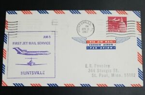 US STAMPS 1967 AM-5 HUNTSVILLE - HOUSTON 1ST JET AIR MAIL FIRST FLIGHT COVER 