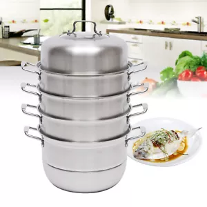 Stainless Steel 5 Tiers Pot Steaming Food Steamer Cooking Cooker Cookware Large - Picture 1 of 8