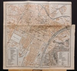Stampa antica Mappa Torino Piemonte Baedeker 1908 - Picture 1 of 3