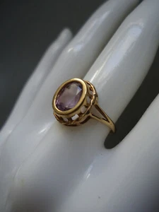 Antique Deco 1.5ct Amethyst 9CT Yellow Gold Ring Unusual Solitaire Setting L 1/2 - Picture 1 of 10