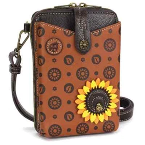 NEW CHALA BROWN YELLOW SUNFLOWER BEE SNAP CELLPHONE CROSSBODY PURSE RFID PROTECT - Picture 1 of 7