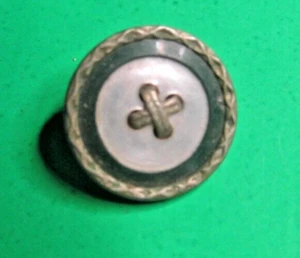 VINTAGE 9/16" IMITATION 4-HOLE PEARL SHELL OME METAL BACK & SHANK BUTTON-U362 - Picture 1 of 2
