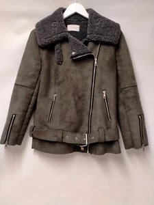 OLIVE CLOTHING Oversize Faux Fur BIKER Jacket Sherpa Lining UK8 RRP £179 EX CON - Picture 1 of 5