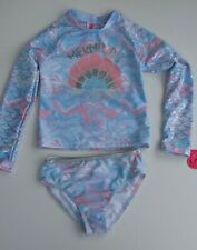 Betsey Johnson Girl's 6 Long Sleeve 2 Pc Rash Guard Tankini Swimsuit Mermaid 