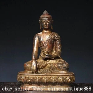 8.2" Old Tibet Buddhism Bronze Sakyamuni Shakyamuni Amitabha Buddha Statue - Picture 1 of 9