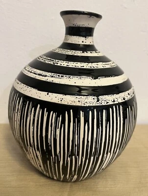 Black And White Zebra Stripe Round Large Vase EUC - Image 1 of 4
