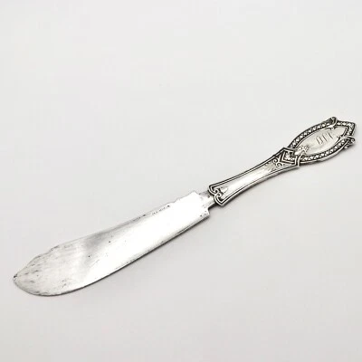 Antique Sterling Silver Flat Handle Master Butter Knife Spreader Ornate 1800s - Image 1 of 4