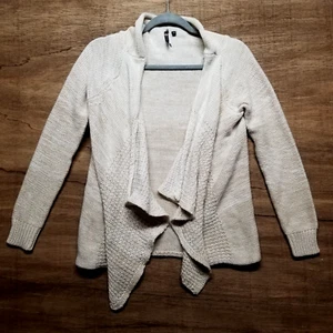 Poof! Cardigan maglione donna taglia M aperto davanti cascata panna marrone - Foto 1 di 9