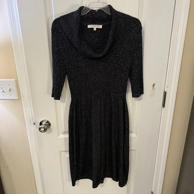 Vestido Suéter Evan Piccone Mujer XL Negro Metálico Capucha Cuello Carrera De Colección Foto 1 de 4