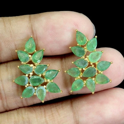 925 Sterlingsilber Ohrringe Perle Smaragd 6x4mm Natürlicher Edelstein Schmuck - Bild 1 von 4