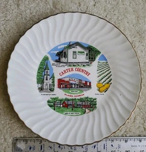 Vintage Plains Georgia Souvenir Plate Gold Trim President Jimmy Carter - Picture 1 of 2