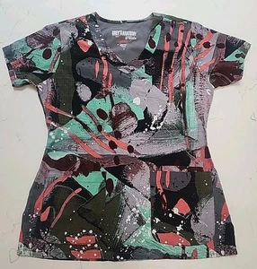 Grey’s Anatomy by Barco Women’s Scrub Top Size S Black/Multicolor Pocket V-Neck  - Picture 1 of 7