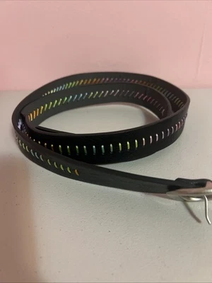 Women’s Size 2XL Belt 42” - 46” Waist Black With Rainbow Thread Accents Stitches - Image 1 of 4