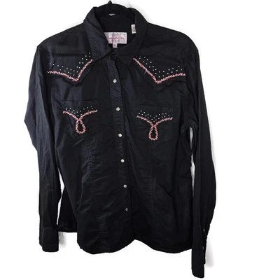 Women's Panhandle Slim Black Western Cowgirl Pearl Snap Shirt Size Large - Image 1 of 4