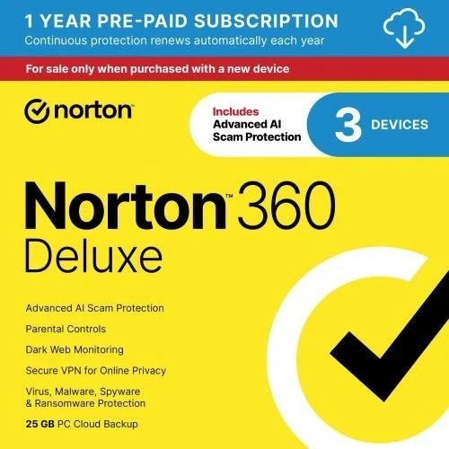 Norton 360 Deluxe | 3 Devices | Direct from Norton | Digital Download - Image 1 of 1