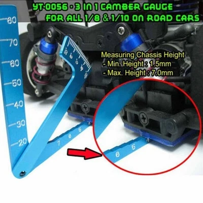 1pc Camber Gauge 3 In1 Aluminium Blue Car For 1/8 1/10 RC Set Tools Truck - Image 1 of 4
