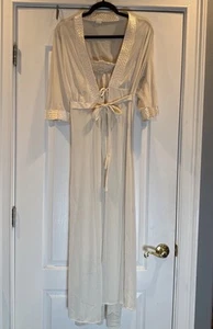 1970s Kayser Peignoir Set Robe Long Nightgown Nylon Quilt Collar Cream Sand Size - Picture 1 of 12