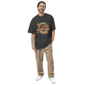Voiceritzy Oversized Faded T-Shirt I Am Limitless Retro Psychedelic Tee - Picture 1 of 13