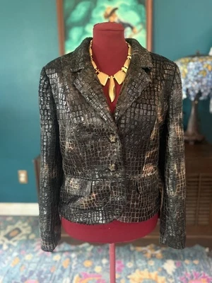 Винтажный масштабированный блейзер из искусственного меха с карманами размер 14 принт аллигатор змеиная кожа - Изображение 1 из 4