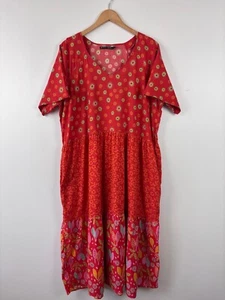 Maxi Vestido Largo Gudrun Sjoden Algodón Orgánico Floral Rojo Naranja Talla XL - Imagen 1 de 8