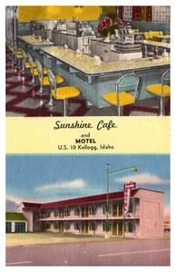 KELLOGG IDAHO SUNSHINE CAFE AND MOTEL VINTAGE LINEN  POSTCARD - Picture 1 of 2