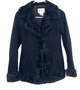 Vintage Xhilaration Leather Penny Lane Coat Faux Fur Black Quilted Jacket Size S