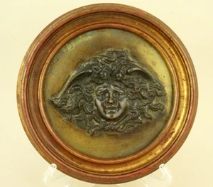 Vincenzo Gemito Medusa face medallion plaque bas-relief gilded bronze 1800 19th - Picture 1 of 24