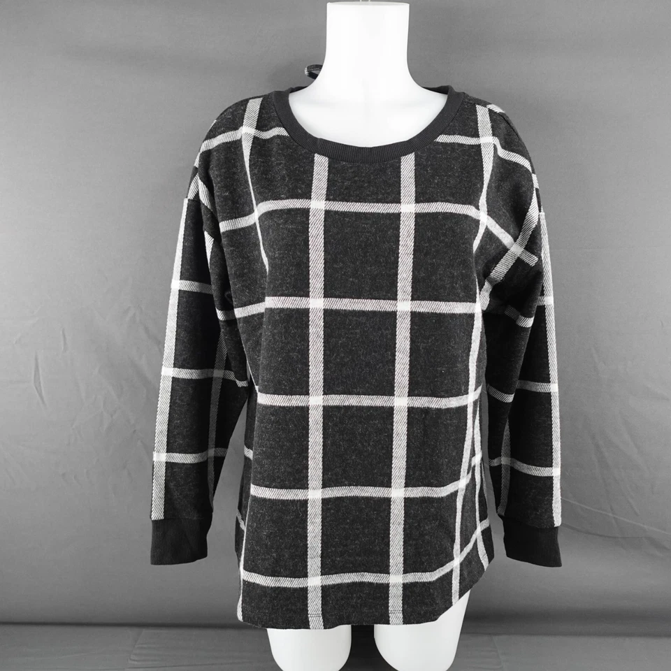 Liz Claiborne Womens Sweater Large Gray Check Preppy Minimal Cozy Softgirl Twee - Image 1 of 4