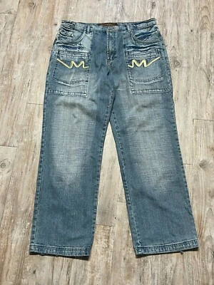 Pantalones de mezclilla azul con patrón cosido talla 38 Miskeen Originals para hombre Foto 1 de 4