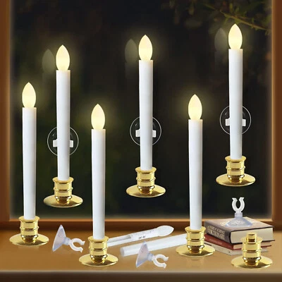 2/6/10PCS LED Candle Window Light Flameless Taper Candles with Suction Cups USA - Image 1 of 4