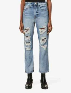 Frame Jeans Womens 26 Le Piper Ellington Rips Blue Distressed High Rise Denim - Picture 1 of 13