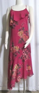 NEW Womens Ladies XHILARATION Fuchsia Floral Silky Asymmetrical Hem Dress S - Picture 1 of 7