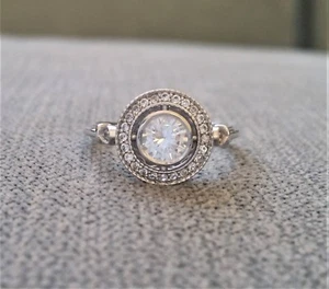 2Ct Round Cut Simulated Diamond Halo Filigree Stylish Ring 18K White Gold Plated - Picture 1 of 5