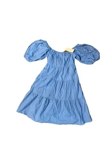 NEW Sim & Sam Dress Women's Size Small Blue Tiered Balloon Sleeve Cotton Empire - Picture 1 of 13