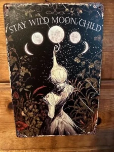 Art Tin Wall Sign Vintage Boho Style “Stay Wild Moon Child" New - Picture 1 of 2