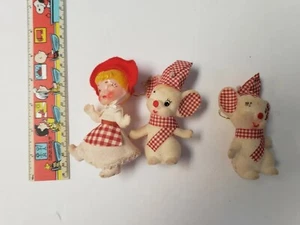 Vintage Mouse and Girl Ornaments Red check eyes missing - Picture 1 of 6