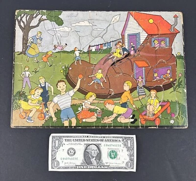 VINTAGE Built-Rite No. Rompecabezas bandeja marco 18 Old Lady & The Shoe STA-N-PLACE Foto 1 de 4