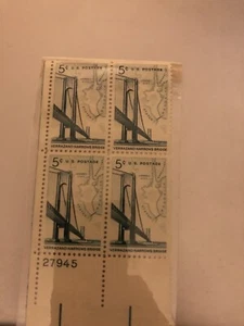 USPS Scott 1258 5c Verrazano-Narrows Bridge Mint NH 1964 Plate Block 5 Stamps - Picture 1 of 1