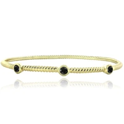 Gold Tone Onyx Round Corrugated Bangle - Image 1 of 3