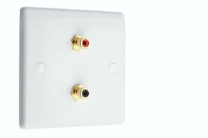 Speaker Wall Plate Slimline 2 Gold RCA Posts AV Audio Non-solder - Picture 1 of 4
