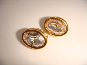 VINTAGE SWAROVSKI SIGNED S.A.L. OVAL CRYSTAL GOLD TONE CLIP ON EARRINGS ESTATE - Picture 1 of 13