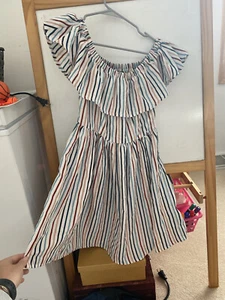 Nastygal Mutlicolor Pinstripe Off-shoulder Fit and Flare Dress size 4 Women  - Picture 1 of 3