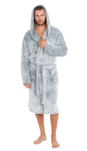 Mens Dressing Gown Hooded Cargo Bay Robe Soft Fleece 2 Pockets Tie Front Sixe XL - Picture 1 of 10