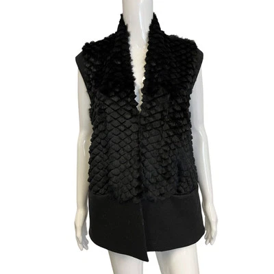 Chaqueta Chaleco HELMUT LANG Lucio Negro 100% Piel de Conejo Sin Mangas Talla P Foto 1 de 4