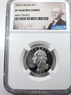 1995-S 25c SILVER NGC PF70UCAM WASHINGTON QUARTER PROOF ULTRA CAMEO PR 70 DC - Image 1 of 4