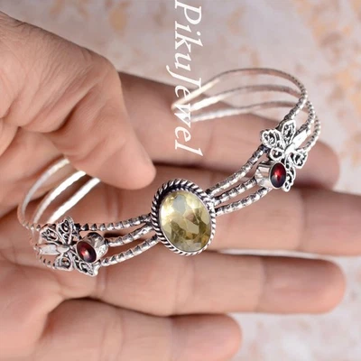 Bracciale in argento sterling 925 con topazio citrino e pietra preziosa... - Immagine 1 di 4
